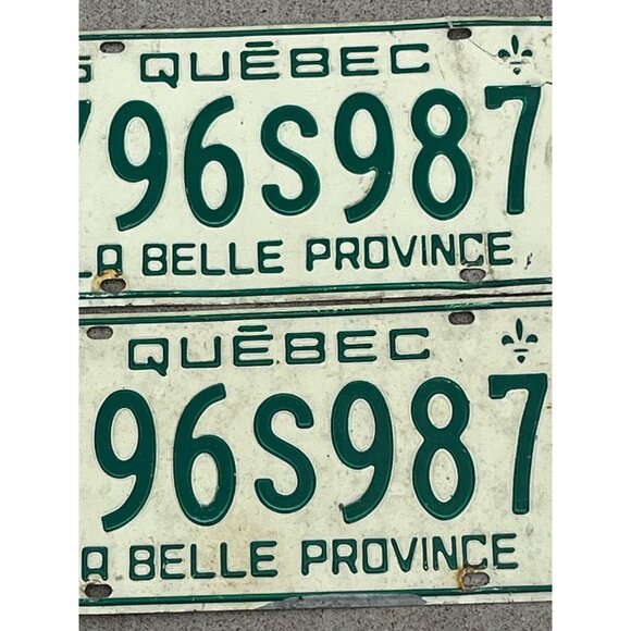 Pair of 1975 Quebec License Plates 796S987 LA BELLE PROVINCE Cream and Green - Picture 3 of 7